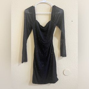 cute black backless shiny dress!